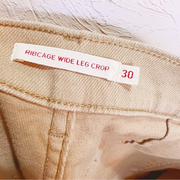 Levi's Ribcage Wide Leg Jeans Khaki Tan Women's 30 Cropped Ankle - Picture 7 of 10